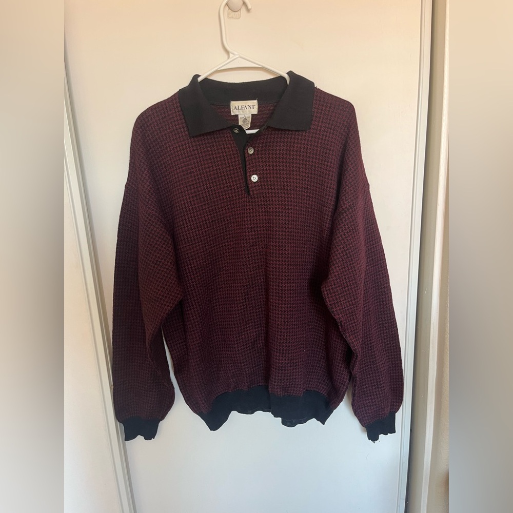 Vintage‎ Alfani Sweater L Maroon Coorgi Style 3D Italy Wool Blend Cosby Grandpa
